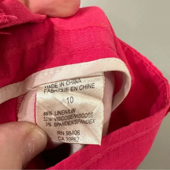 Theory Shorts Pink Pinstriped Linen Shorts Cuffed Hem Size 10 - Picture 6 of 7